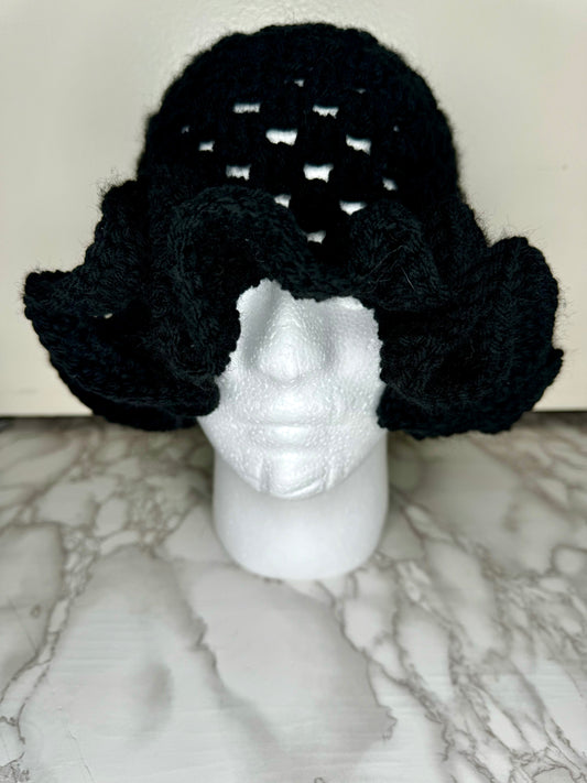 Black Ruffle Bucket Hat